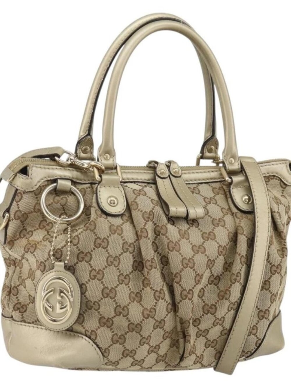 GUCCI GG Canvas Hand Bag 2way Beige Gold 247902 Auth ep12749